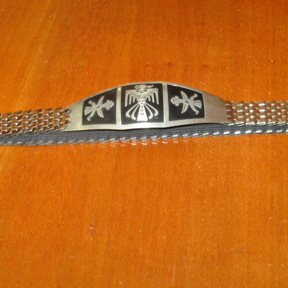 Vintage Nickel Silver Native American Style Thunderbird Buckle w Stretch Belt main image 4